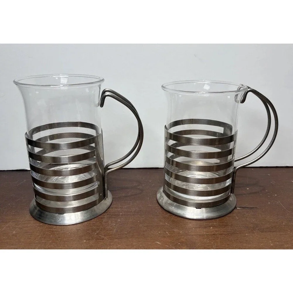 2  Coffee/Cappuccino Cups with Glass Carafe Inserts  6oz Italian Style Vintage
